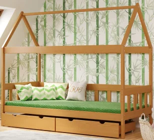 Łóżko domek drewniane z szufladami, olcha W6-S56 - Łóżka dla dzieci i młodzieży - miniaturka - grafika 1