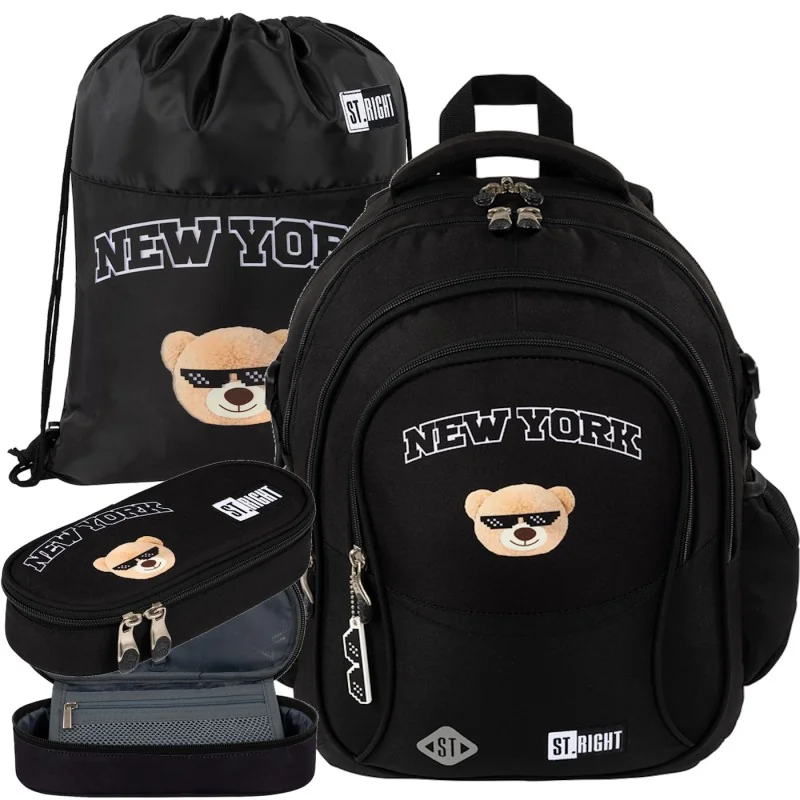 ZESTAW szkolny PLECAK tornister piórnik worek Miś Teddy New Tork City NYC Mood