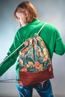 Plecaki worki - Brązowy workoplecak w kwiaty vintage POMARAŃCZOWE KWIATY - miniaturka - grafika 1