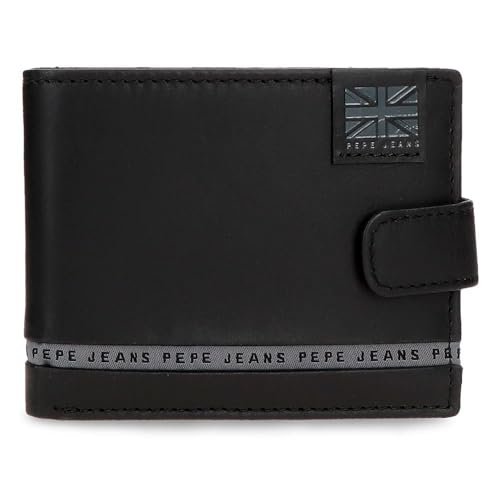 Pepe Jeans Pasek Poziomy portfel z zamknięciem zatrzaskowym Czarny 11x8,5x1 cm Skóra by Joumma Bags, Czarny (Black), Talla única, Portfel poziomy z zapięciem na klik
