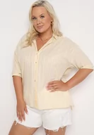 Koszule damskie - Beżowa Koszula z Bawełny Zapinana na Guziki w Pionowe Paski Tinariss - miniaturka - grafika 1