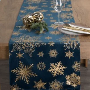 Bieżnik świąteczny Joy 40 x 140 cm szampańskie gwiazdy granatowy - Obrusy i serwetki - miniaturka - grafika 1