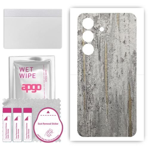 folia naklejka skórka strukturalna na TYŁ do Samsung Galaxy S24+ - Beton Złote Paski - apgo SKINS