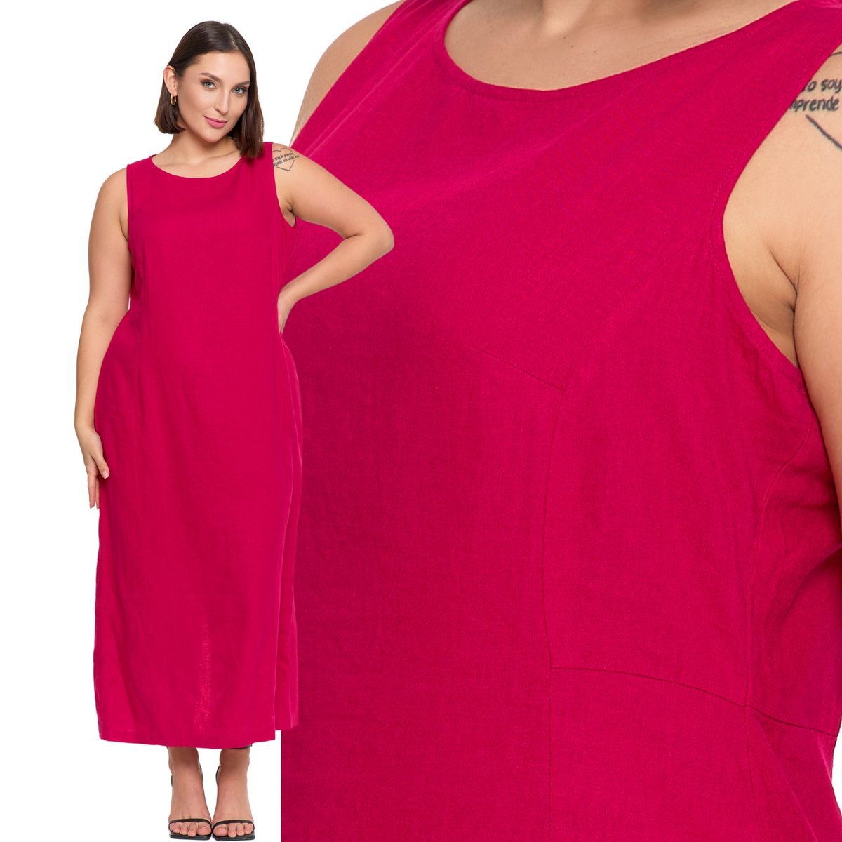 SUKIENKA DAMSKA DŁUGA DOPASOWANA LNIANA Z ROZCIĘCIEM ELEGANCKA MORAJ XL RED