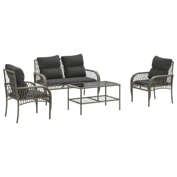 Zestaw Wypoczynkowy z Rattanu PE, Stal, Szkło, Szary, 122x57x78 cm, 63x57x