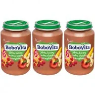 Desery dla dzieci - BoboVita Deserek Jabłka, banany i maliny z kleikiem kukurydzianym po 6. miesiącu Zestaw 3 x 190 g - miniaturka - grafika 1