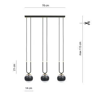 Emibig Glam lampa wisząca 3-punktowa czarna/stripe 1113/3 - Lampy sufitowe - miniaturka - grafika 4