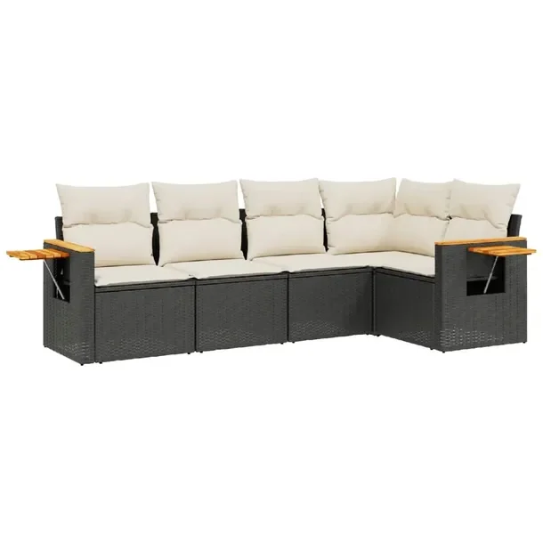 Zestaw wypoczynkowy rattan czarny 62x62x69 cm, kremowe poduszki