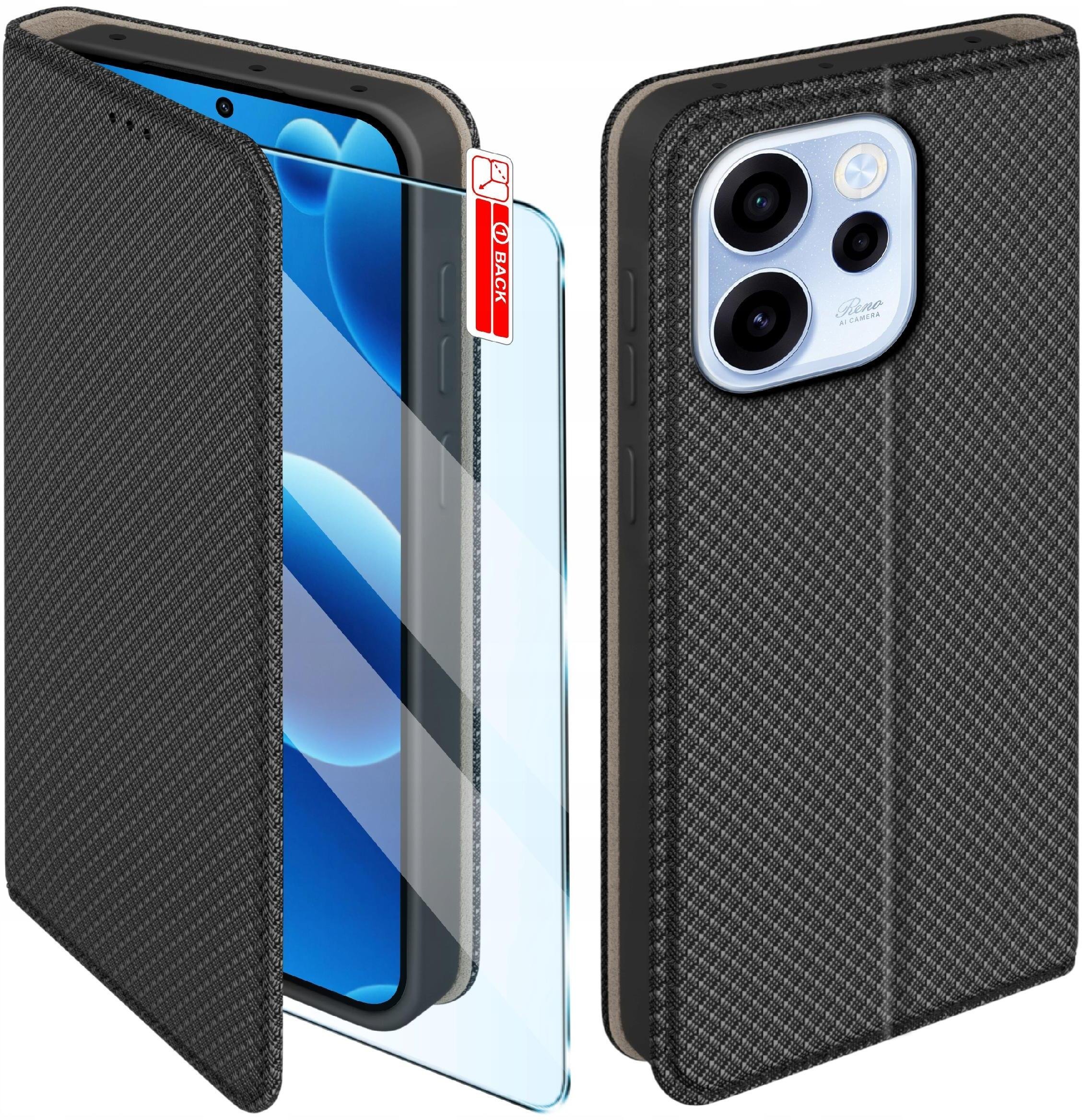 krainaGSM Etui z klapką do Oppo Reno 15 F FS 5G Zamykane Czarne Futerał + Szkło