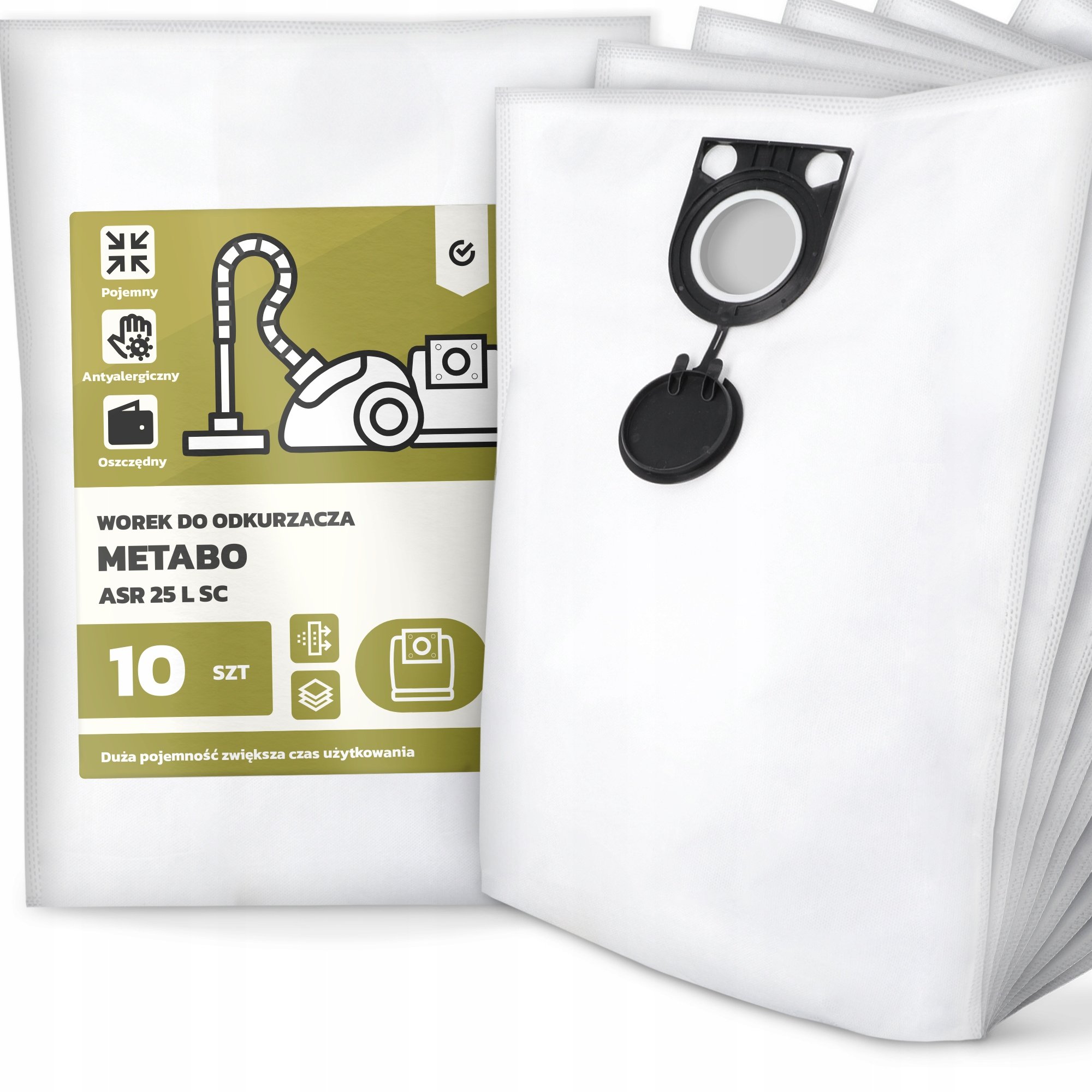 10x Worek do Odkurzacza Metabo Asr 25 L Sc Syntetyczny Tekstylny Worki G9