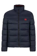 Kurtki męskie - HUGO Męska kurtka pikowana Balto2241 Slim-Fit z czerwonym logo, Dark Blue405, M - miniaturka - grafika 1