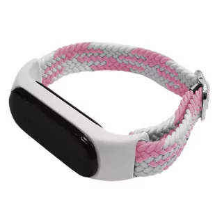 PASEK, OPASKA MATERIAŁOWA Z ZAPIĘCIEM do XIAOMI MI BAND 3/4/5/6 (różowo-biały) - Akcesoria do smartwatchy - miniaturka - grafika 1