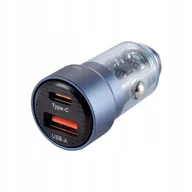 Ładowarki samochodowe - Ładowarka 12/24V, USB 30W + USB-C PD 45W, przezroczysta niebieska - miniaturka - grafika 1