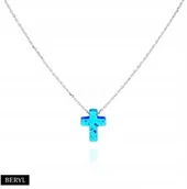 Biżuteria religijna - Naszyjnik krzyżyk opal Srebro925 nowość - miniaturka - grafika 1