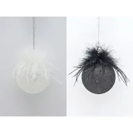 Bombki - Bombka szkło 8 cm biała czarny brokat - miniaturka - grafika 1