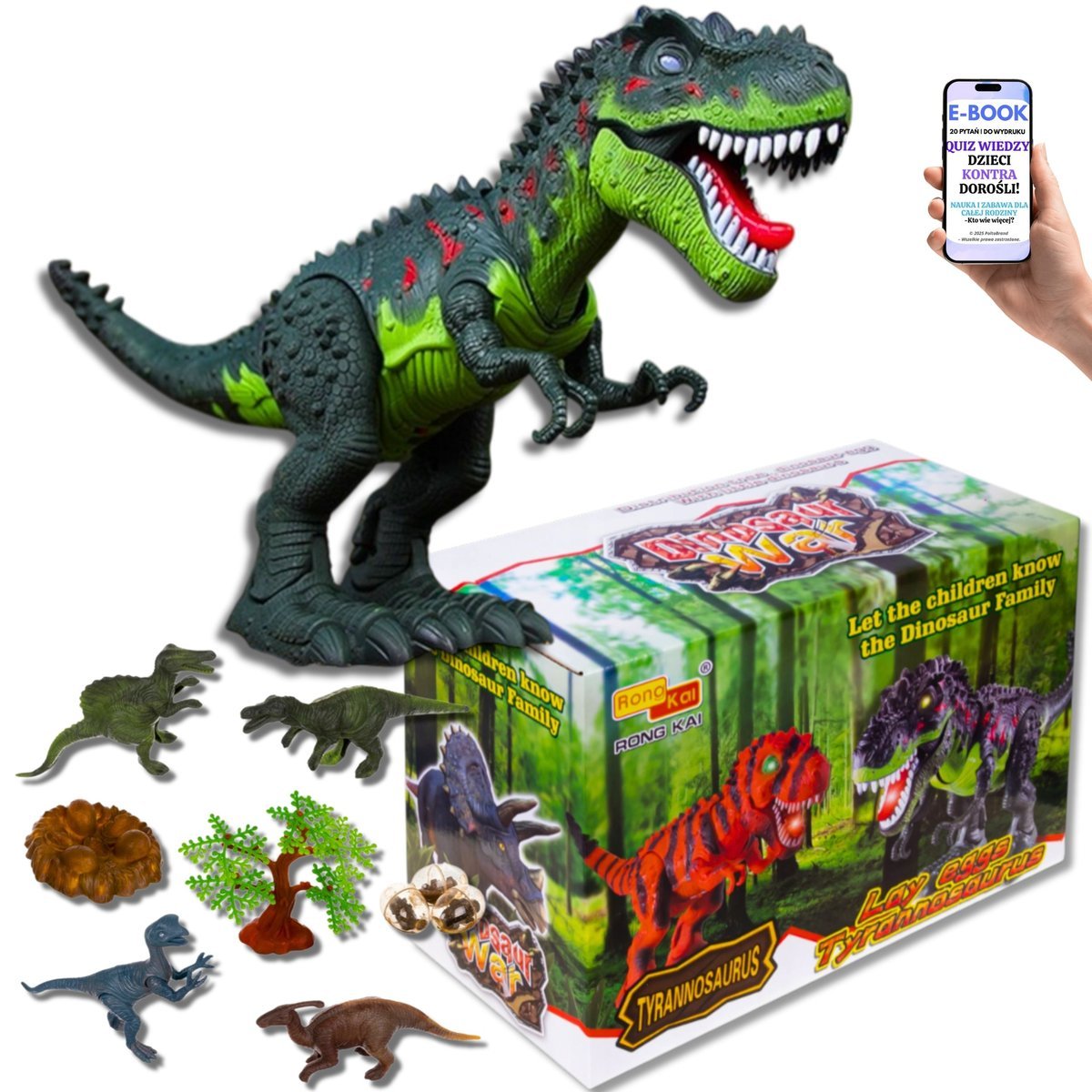 ZESTAW DINOZAURÓW T-REX XXL RYCZY ŚWIECI ZNOSI JAJA STADO AKCESORIA DLA FANÓW JURASSIC PREZENT DLA Chłopca Wnuczka 4 5 6 7 8 Latka + EBOOK-2