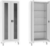 Meble i wyposażenie gabinetów medycznych - XSML.112.9010.7035 mobilna szafa lekarska 2-skrzydłowa 1-komorowa biało-popielata na kołach - miniaturka - grafika 1