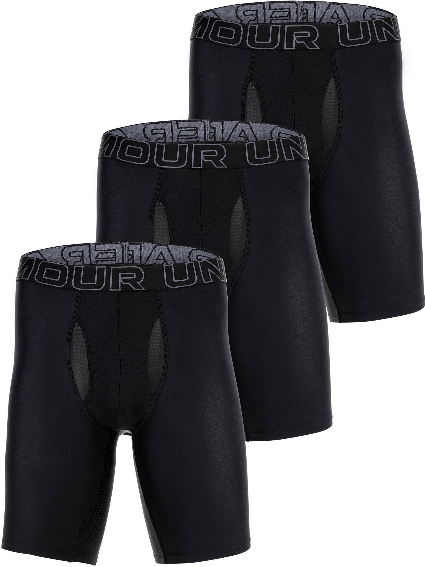 UNDER ARMOUR bokserki męskie, 3-pak - Performance Tech Long Boxer, stretch, gładkie, czarne XL