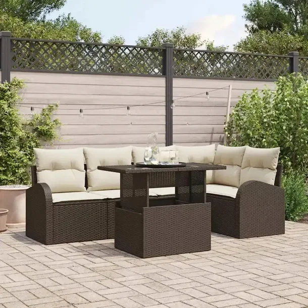 Zestaw ogrodowy z rattanu: sofa narożna, stół, ławka, brązowy, 60 cm g