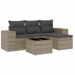 vidaXL 5-częściowa sofa ogrodowa z poduszkami z szarego polirattanu - Sofy ogrodowe - miniaturka - grafika 1