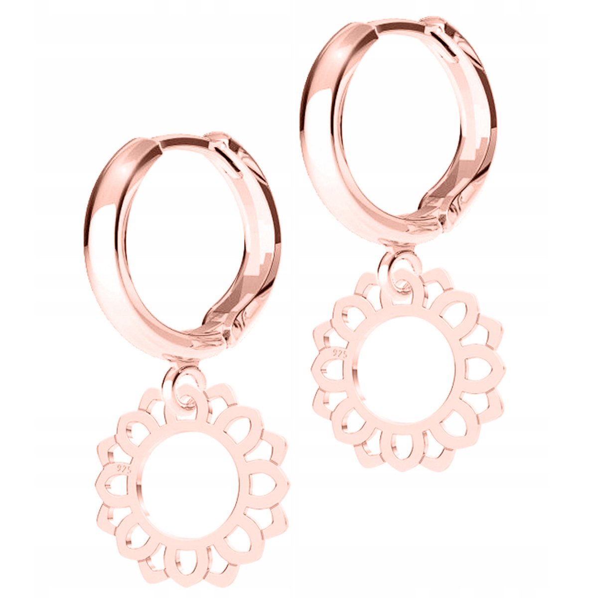 Kolczyki Pozłacane Blaszki Rozety Kwiaty Rozetka z Kwiatami SREBRO 925