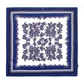 Apaszki i szaliki męskie - Damska apaszka jedwabna ze wzorem w kwiaty biało-granatowa - miniaturka - grafika 1