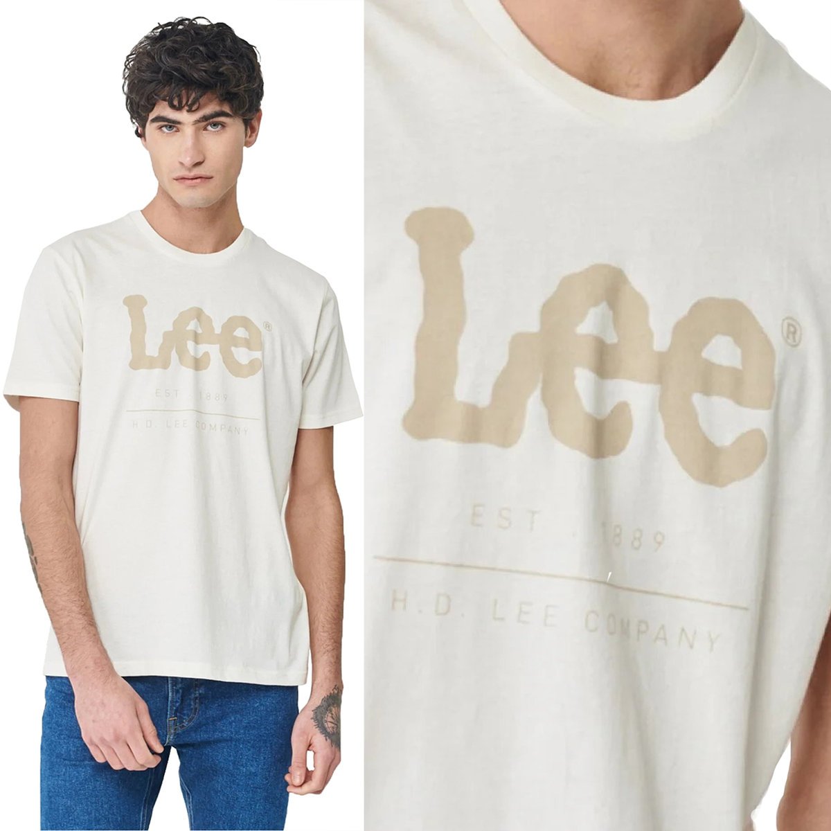 Lee LOGO TEE Off White BIAŁY T-SHIRT BAWEŁNIANA KOSZULKA Z LOGO REGULAR XXL