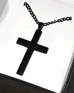 Wisiorki - Naszyjnik łańcuszek wisiorek krzyżyk krzyż czarny prezent streetwear opium - miniaturka - grafika 1