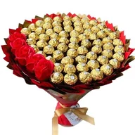 Zestawy upominkowe - Prezent na 70 Urodziny, Ślub. Mega Bukiet z Ferrero 70szt i róż mydlanych - miniaturka - grafika 1