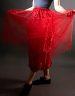 Spódnice - Spódnica tiulowa czerwona na plisowanej - gniecionej podszewce - miniaturka - grafika 1