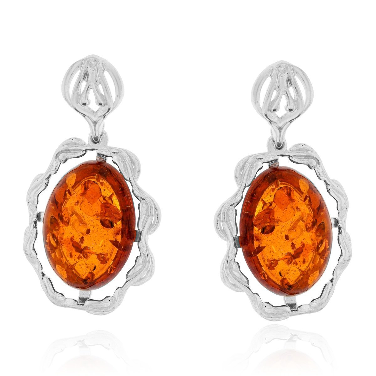 Srebrne kolczyki z bursztynem sztyft pr. 925