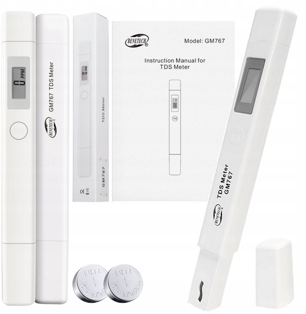 Benetech MIERNIK TDS TESTER JAKOŚCI WODY CZUJNIK OSMOZA MINERAŁY FILTR LCD + BATERIE
