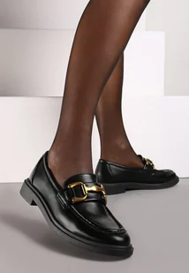 Czarne Płaskie Mokasyny z Ozdobną Klamrą Labina - Mokasyny damskie - miniaturka - grafika 1