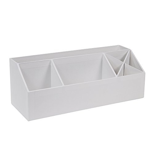 Bigso Box of Sweden Organizer na biurko z 4 przegródkami – system porządkowania karteczek, spinaczy biurowych, długopisów itd. – skrzynka do sortowania z płyty pilśniowej i papieru o wyglądzie lnu (biała)