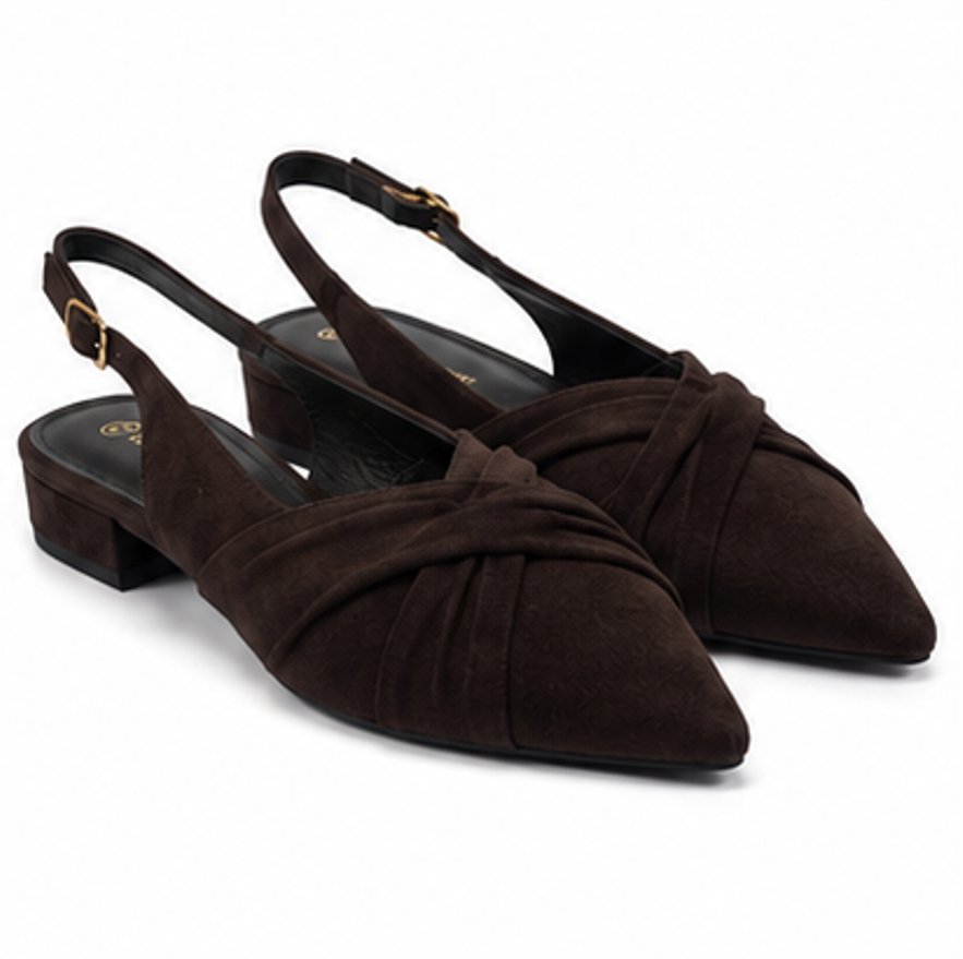 Brązowe skórzane czółenka slingback damskie Vera Pelle w szpic 38