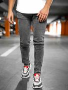 Spodnie męskie - Grafitowe spodnie jeansowe męskie slim fit Denley 6597 - miniaturka - grafika 1