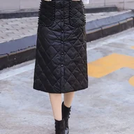 Spódnice - TEMU Zimowa spódnica midi z wysokim stanem i koralikami, fason A zapewniający ochronę przed wiatrem i ciepło. - miniaturka - grafika 1