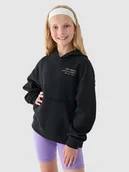 Bluzy dla dziewczynek - 4F Bluza dresowa nierozpinana z kapturem dziewczęca - czarna 128 (7-8 lat) - miniaturka - grafika 1