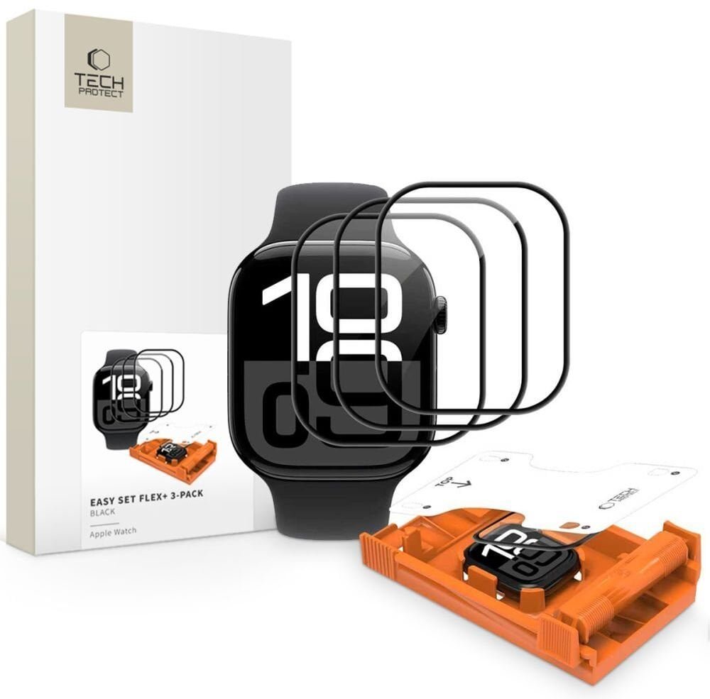 SZKŁO HYBRYDOWE TECH-PROTECT EASY SET FLEX+ 3-PACK APPLE WATCH 4 / 5 / 6 / SE 1 / 2 / 3 44MM BLACK