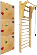 Wyposażenie sportowe i gimnastyczne - Interplastic Drabinka gimnastyczna LEON 220x80 drewniana + drążek + ścianka wspinaczkowa - miniaturka - grafika 1