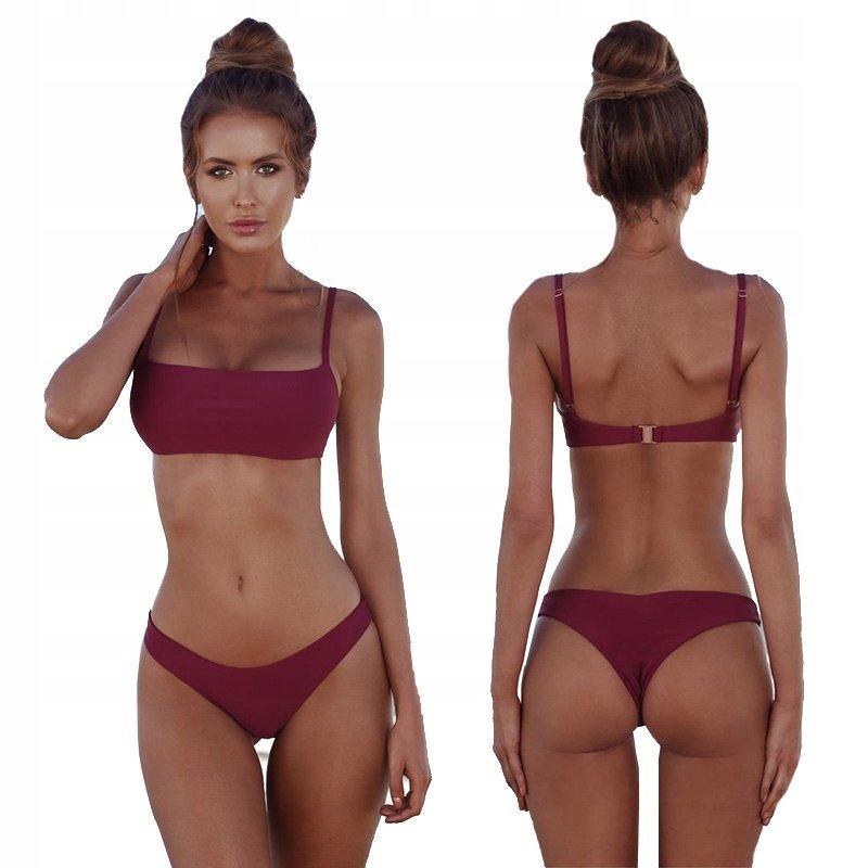 Strój Kąpielowy Bikini Brazylijskie Dwuczęściowy Kostium Top Kolor Bordo S