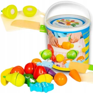 Drewniane Owoce i Warzywa do Krojenia na Rzep Deska Nóż Wiaderko Zestaw XL - Klocki - miniaturka - grafika 1