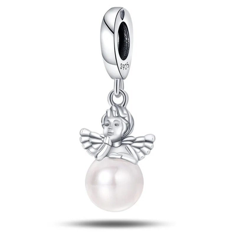 Zawieszka Charms SREBRO 925 Koralik Aniołek i Perła