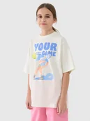 Koszulki dla dziewczynek - 4F T-shirt oversize z nadrukiem dziewczęcy - biały 164 (13-14 lat) - miniaturka - grafika 1