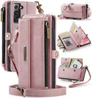 Etui i futerały do telefonów - Etui na telefon CaseMe C39 z zamkiem błyskawicznym i blokadą RFID, skórzane, z paskiem na ramię Różowy For Samsung Galaxy S21 FE 5G - miniaturka - grafika 1