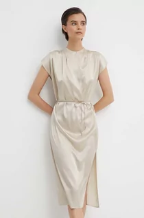 Sukienki - Calvin Klein sukienka kolor beżowy midi prosta K20K206676 - grafika 1