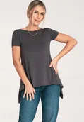Bluzki damskie - Bluzka z falbanką - Asymetryczna bluzka - M1051 Ciemny Szary rozmiar M - miniaturka - grafika 1