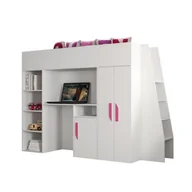 Łóżka dla dzieci i młodzieży - Abiks Łóżko piętrowe Antresola PARTY 15 biały + biały + różowy - miniaturka - grafika 1