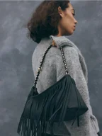 Torebki damskie - Reserved - Skórzana torebka z frędzlami - czarny - miniaturka - grafika 1