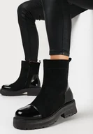 Botki damskie - Czarne Botki za Kostkę z Lakierowanymi Wstawkami Avellina - miniaturka - grafika 1